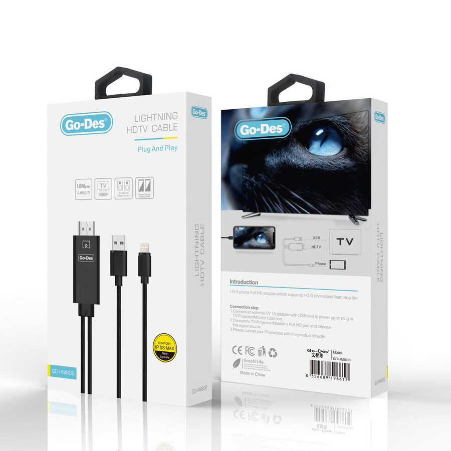 Go-Des GD-HM806 Lightning To HDMI Kablo 1.8 Metre - 2 Go-Des GD-HM806 Lightning To HDMI Kablo 1.8 Metre - 2